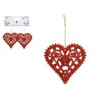 PMS HANGING GLITTER HEART DECORATIONS RED