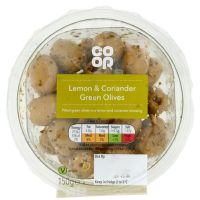 COOP LEMON AND GREEN CORIANDER OLIVES 150 GMS