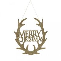 PMS 30CM HANGING MERRY CHRISTMAS SIGN WITH HANG TAG GOLD