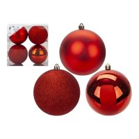 XMAS 4PK 10CM BAUBLES IN PET BOX WITH LABEL RED