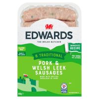 EDWARDS PORK AND LEEK SAUSAGES 400 GMS (CONTAINS PORK)