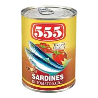 555 HOT SARDINES IN TOMATO SAUCE 425 GMS
