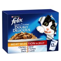 FELIX CAT FOODDOUBLY DELILIOUS MEATSELECTION IN JELLY 12X85 GMS