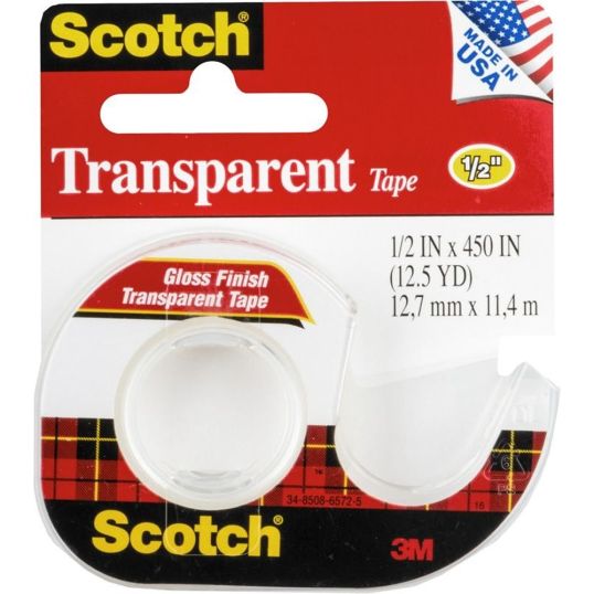 3M SCOTCH TRANSPARENT TAPE WITH DISPENSER 1/2X450 IN