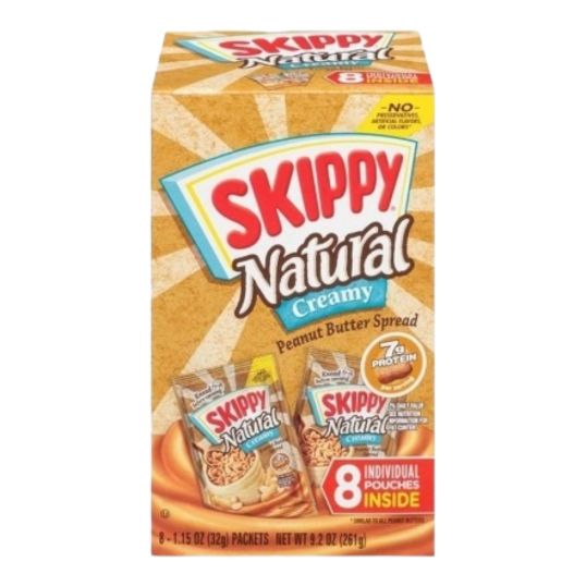 SKIPPY NATURAL CREAMY PEANUT BUTTER SPREAD 8 PCH 9.2 OZ