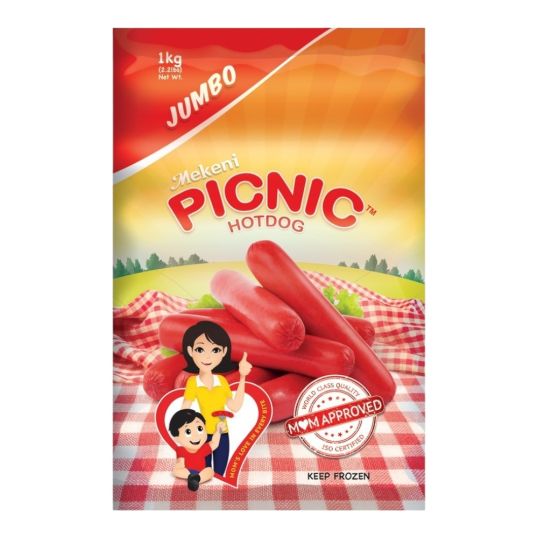 MEKENI PICNIC HOTDOG JUMBO 4 VP (RED) 500 GMS (CONTAINS PORK)