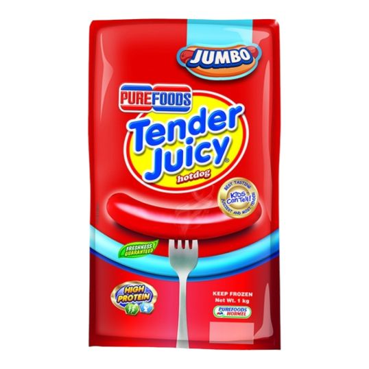 PURE FOODS TENDER JUICY HOTDOG JUMBO 1 KG (CONTAINS PORK)