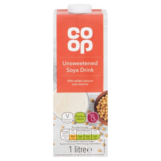 COOP SOYA MILK UNSWEETENED 1 LTR