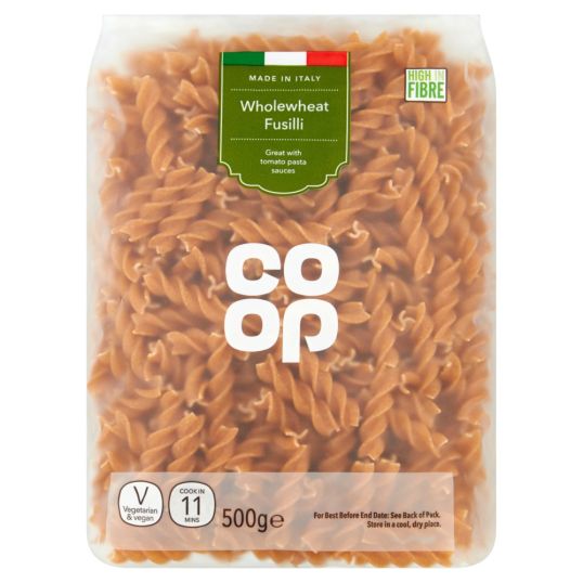 COOP WHOLE WHEAT FUSILLI PASTA TWISTS 500 GMS