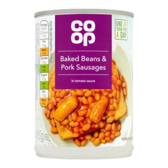COOP BAKED BEANS SAUSAGES IN TOMATO SAU 400 GMS (CONTAINS PORK)