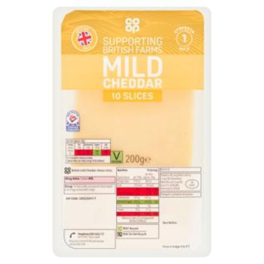 COOP BRITISH MILD CHEDDAR SLICES 200 GMS