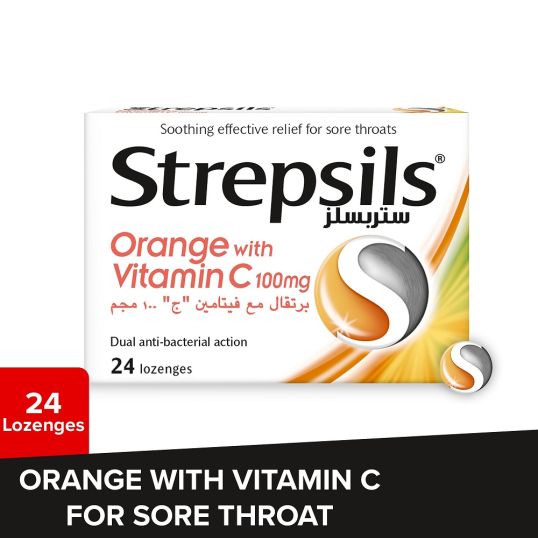 STREPSIL ORANGE WITH VITAMIN C LOZENGES 24'S