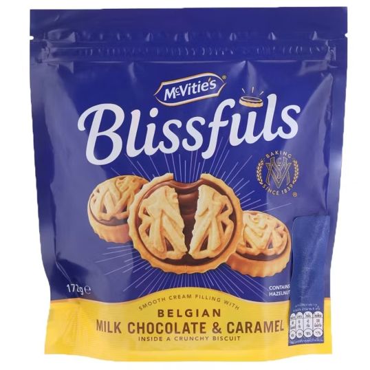 MCVITIES BLISSFULS MILK CHOCOLATEANDCARAMEL 172 GMS