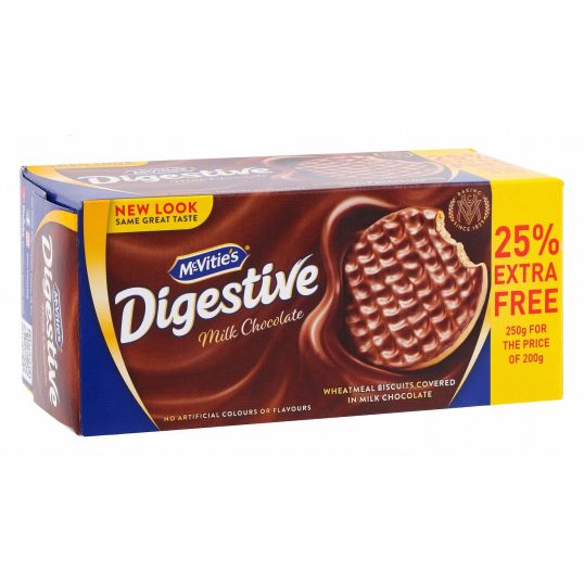 MCVITIES DIGESTIVE MILK CHOCOLATE BISCUITS 25% EXTRA 250 GMS