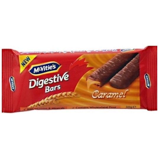 MCVITIES DIGESTIVE BARS CHOCOLATE & CARAMEL 24X30 GMS