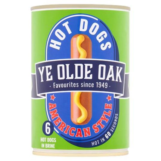 YE OLDE OAK 6 AMERICAN STYLE HOT DOGS IN BRINE 400 GMS (CONTAINS PORK)