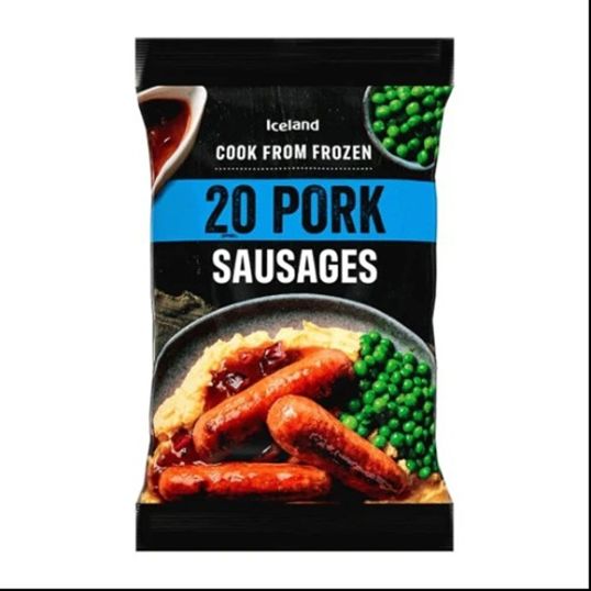 ICELAND 20 PACK IRISH RECIPE PORK SAUSAGES 1000 GMS (CONTAINS PORK)