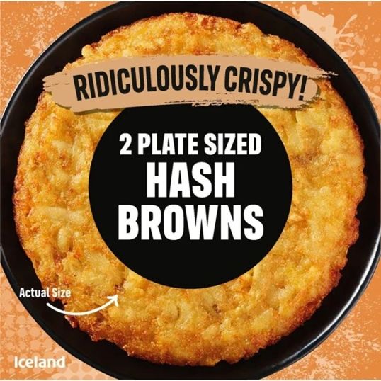 ICELAND 2 PACK RIDICULOUSLY CRISPY PLATE SIZED HASH BROWN 400 GMS