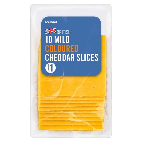 ICELAND 10PK MILD COLOURED CHEDDAR SLICES 250 GMS