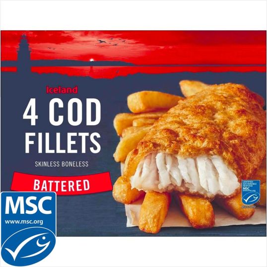 ICELAND 4PK BATTERED COD FILLETS 440 GMS