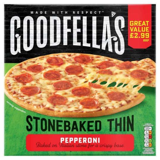 GOODFELLAS STONEBAKED THIN CRUST PEPPERONI AND CHEESE PIZZA 332 GMS (CONTAINS PORK)