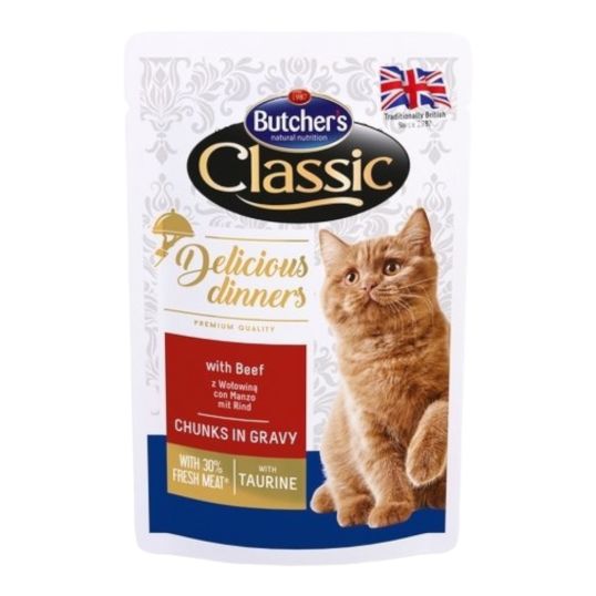 BUTCHER`S DINNER CAT BEEF CHUNKS IN GRAVY 100 GMS