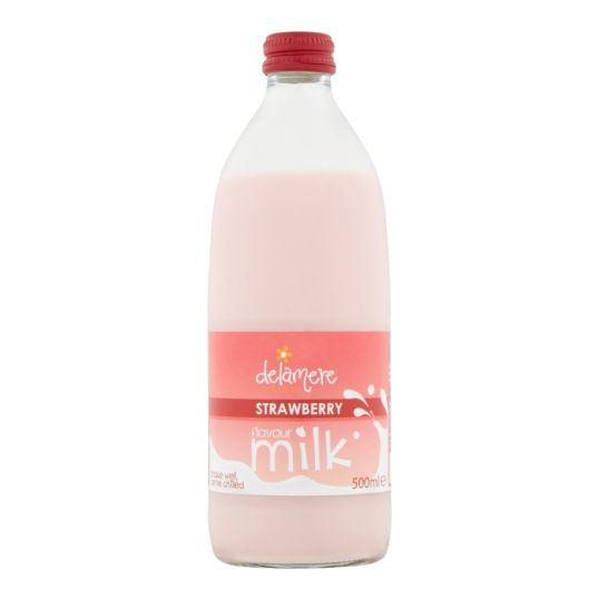 DELAMERE FLAVOURED MILK IN GLASS STRAWBERRY 500 ML