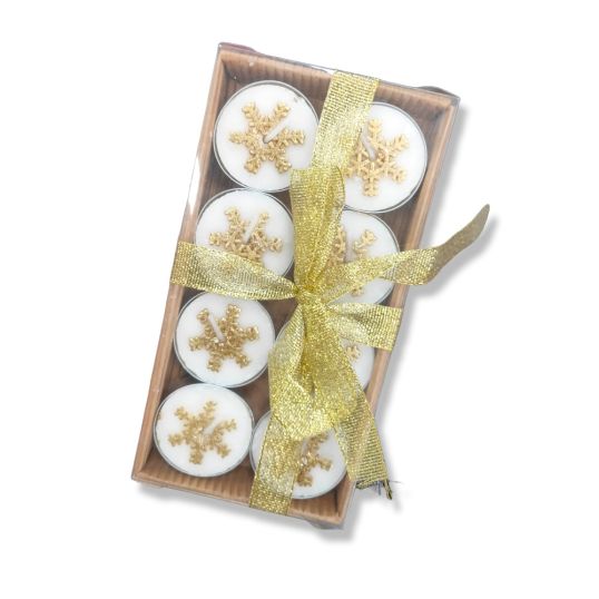 PMS GLITTER SNOWFLAKE TEA LIGHTS GOLD PS 8PK