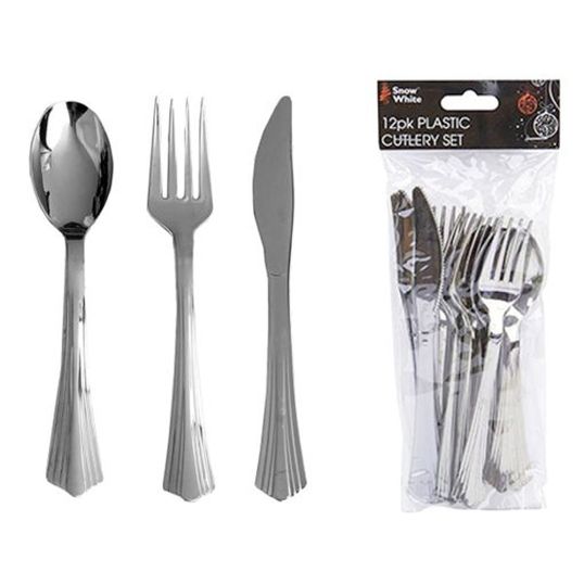 PMS 12PK CHROME PLATED PLASTIC CUTLERY SET IN PVC BAG