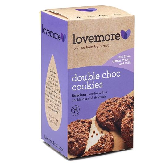 LOVE MORE DOUBLE CHOC COOKIES FREE GLUTEN AND WHEAT AND MILK 200 GMS