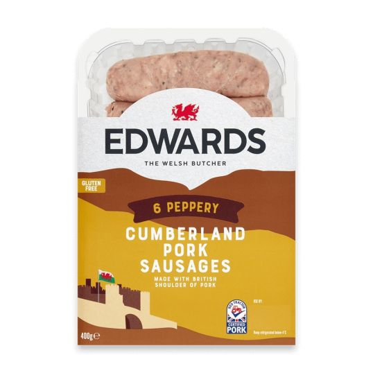 EDWARDS CUMBERLAND PORK SAUSAGES 400 GMS (CONTAINS PORK)