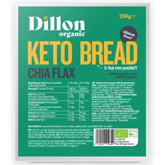 DILLON ORGANIC CHIA FLAX BREAD ORIGINAL 250 GMS