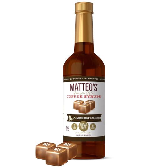 MATTEOS COFFEE SYRUP THIN SALTED DARK CHOCOLATE SUGAR FREE 1 LTR