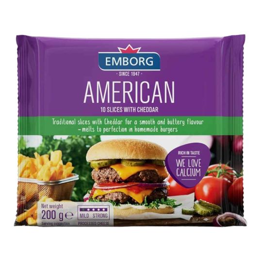 EMBORG AMERICAN WHITE CHEDDAR SLICED 200 GMS