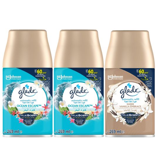 GLADE AUTOMATIC SPRAY REFILL OCEAN ESCAPE REFILL 2+1 VANILLA FREE 3X269 ML