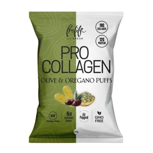 PROLIFE PRO COLLAGEN OLIVE AND OREGANO FLAVOR PROTEIN PUFFS 60 GMS