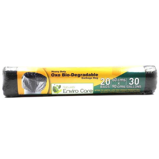 NATURE'S ENVIRO GUARD BIO-DEGRADABLE DRAW STRONG GARBAGE BAGS 60X90 CM BLACK 20'S 30 GALOON