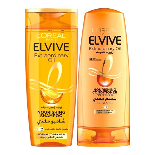 L'OREAL ELVIVE EXTRAORDINARY OILS DRY HAIR SHAMPOO 400ML + CANDITIONER 360ML @33% OFF