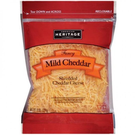 HERITAGE SHREDDED MILD CHEDDAR CHEESE 227 GMS