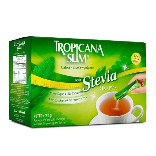 TROPICANA SLIM SWEETNER W.STEVIA DIET STICK 50S 75GMS