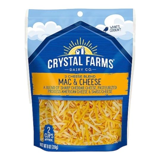 CRYSTAL FARMS SHREDDED MAC & CHEESE- 3 CHEESE BLEND 8 OZ