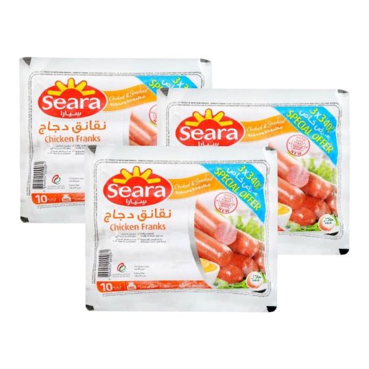 SEARA CHICKEN FRANKS COOKED & SMOKED 3X340 GMS