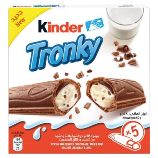 KINDER TRONKY COCOA WAFER WITH CHOCO MILK & BISCUIT CRUMBS T5 90 GMS