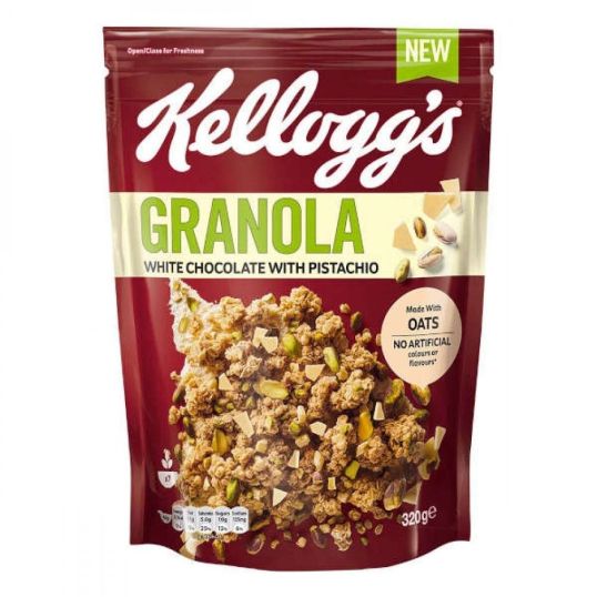 KELLOGG'S GRANOLA WHITE CHOCOLATE WITH PISTACHIO 320 GMS