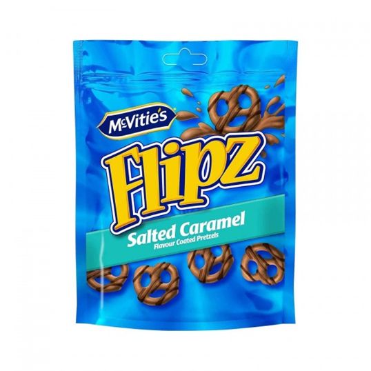 MCVITIES FLIPZ SALTED PRETZELS CARAMEL COATED 90 GMS