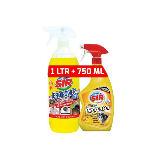 SIR PRO POWER PROFESSIONAL DEGREASER ALL PURPOSE CLEANER 1LTR + KITCHEN DEGREASER LEMON SCENT 750 ML