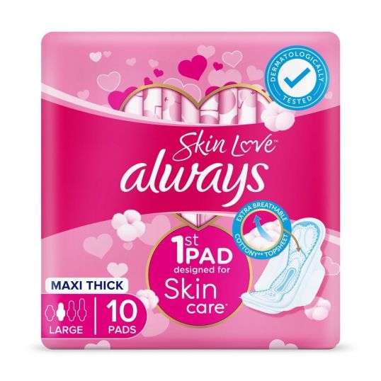 ALWAYS SKIN LOVE PADS WITH NATURAL LAVENDER OIL THICK PADS LARGE 10'S