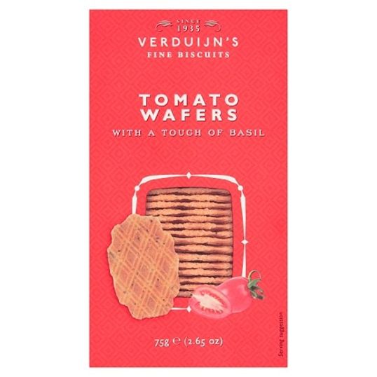 VERDUIJN'S CHEESE WAFERS WITH TOMATO AND BASIL CRACKERS 75 GMS