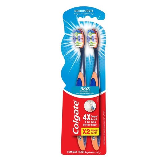 COLGATE 360 INTERDENTAL MEDIUM TOOTH BRUSH 2'S @SPECIAL PRICE