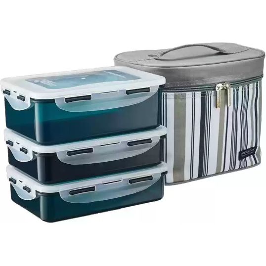 LOCK AND LOCK LUNCH BOX 3 PCS SET + GREY BAG 1'S